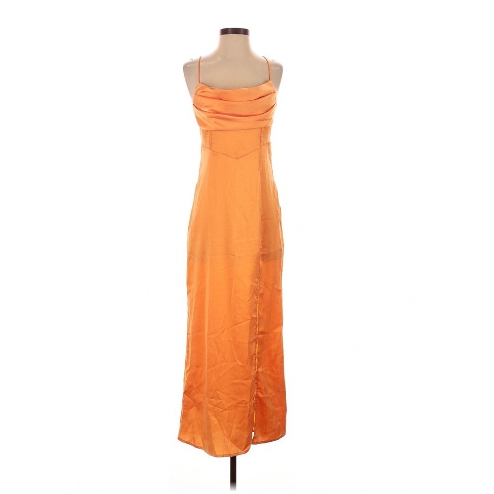 Hello Molly Golden Thoughts Orange Maxi Dress Cowl Neck Lace Up Back Size 4 - Picture 2 of 9